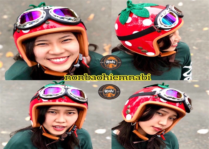 Mũ bảo hiểm trái dâu tây dễ thương