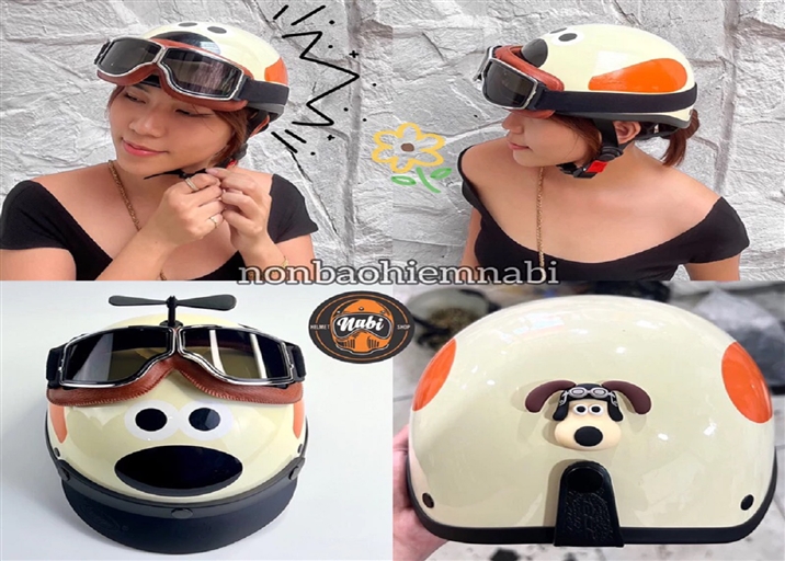 Mũ Bảo Hiểm Cặp Đôi Hình chú cún , Tặng Kèm Kính, Chong Chóng Siêu Dễ Thương